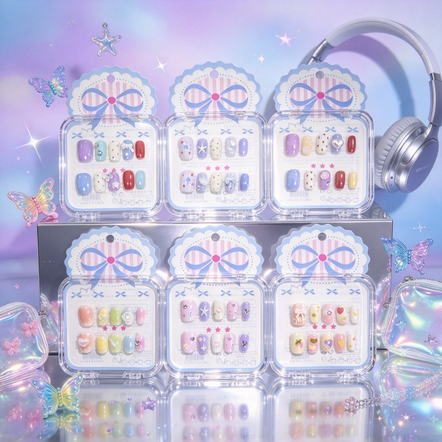 Nail Art Ombre - オーシャン・ドーパミン・プレスオンネイル。カラフルな貝殻と波のデザイン。手作りのマニキュア。鮮やかな夏のDIYネイルアート。