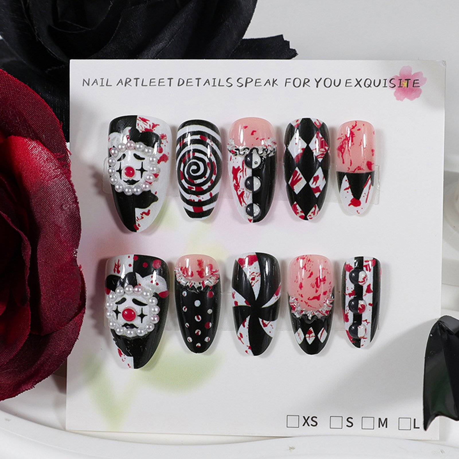 30個入り 面白いダーククラウン プレスオンネイル ハロウィ - Nail Art Press On のレビューと価格