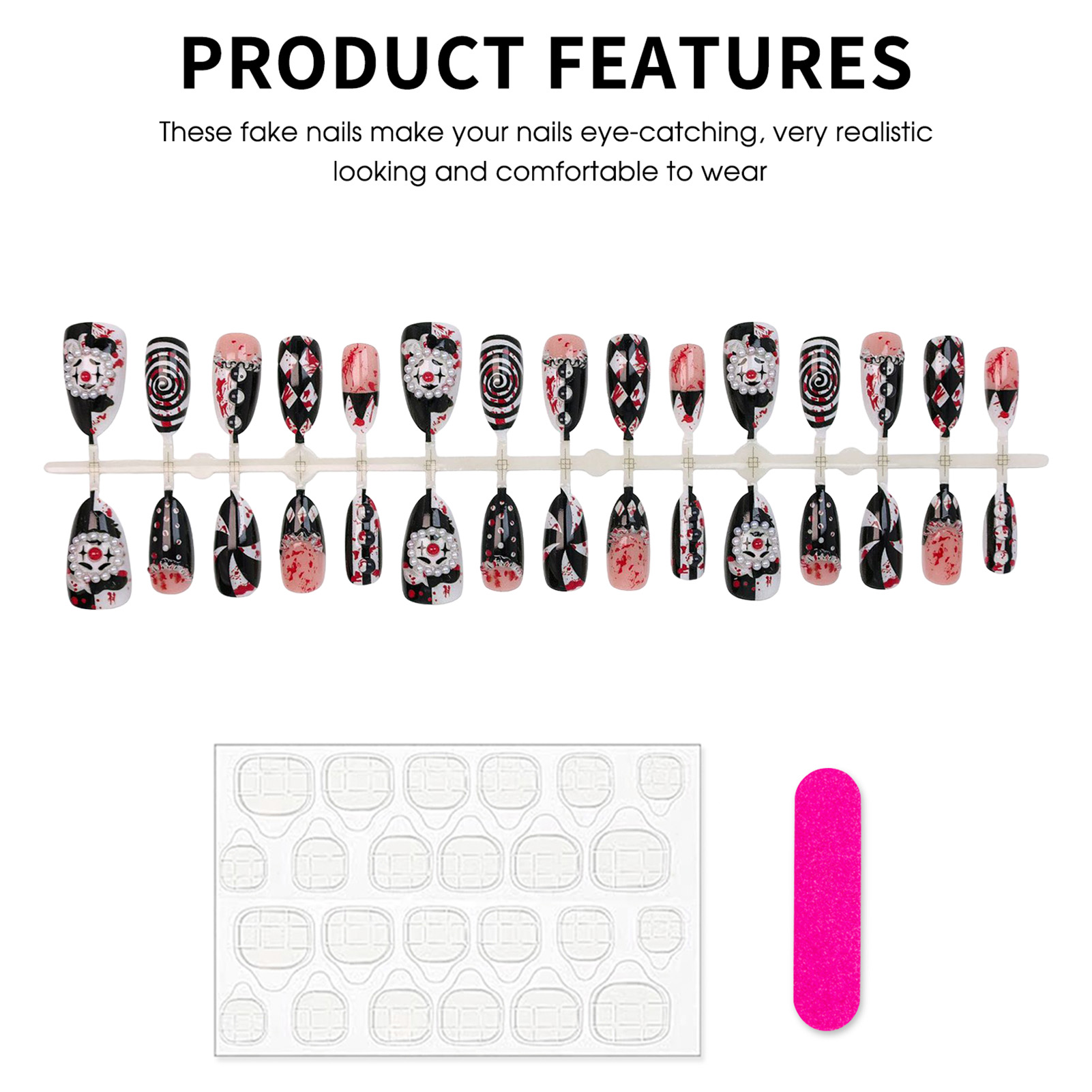 30個入り 面白いダーククラウン プレスオンネイル ハロウィ - Nail Art Press On のレビューと価格