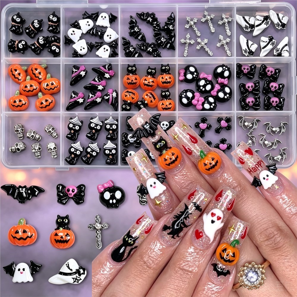 15個入り 3Dのかわいいハロウィーンの南瓜／ドクロ／お化け - Nail Art Valentines Day のレビューと価格