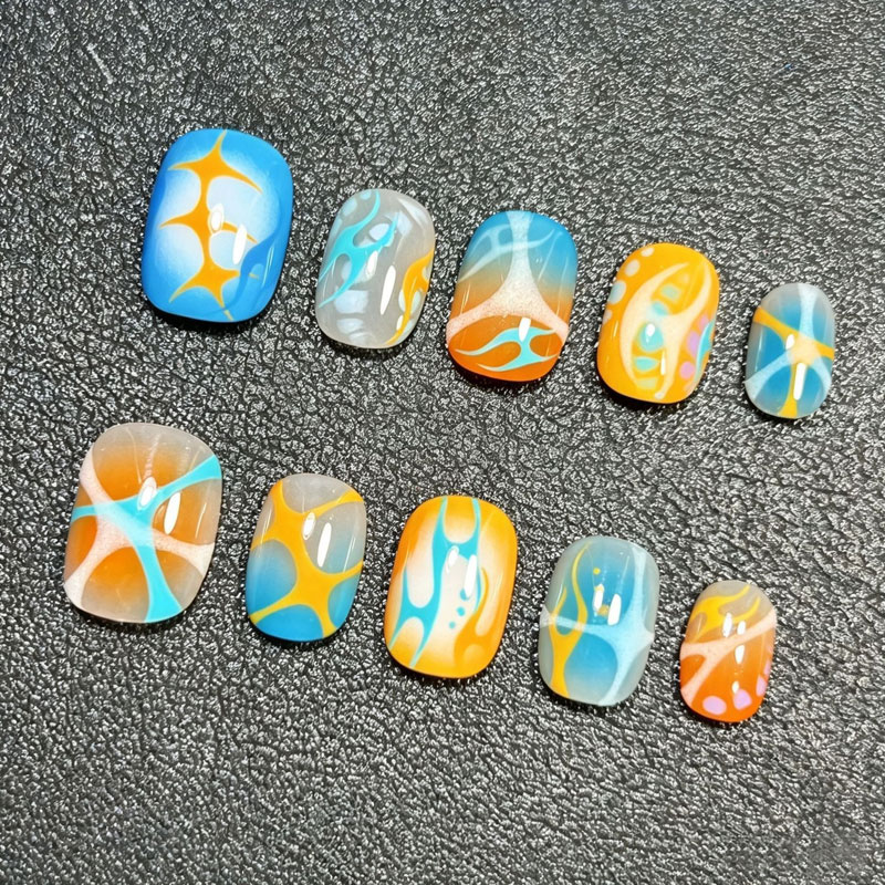 10個入りパーソナライズされたパターンデザインの短い楕円形の - Nail Art Press On のレビューと価格